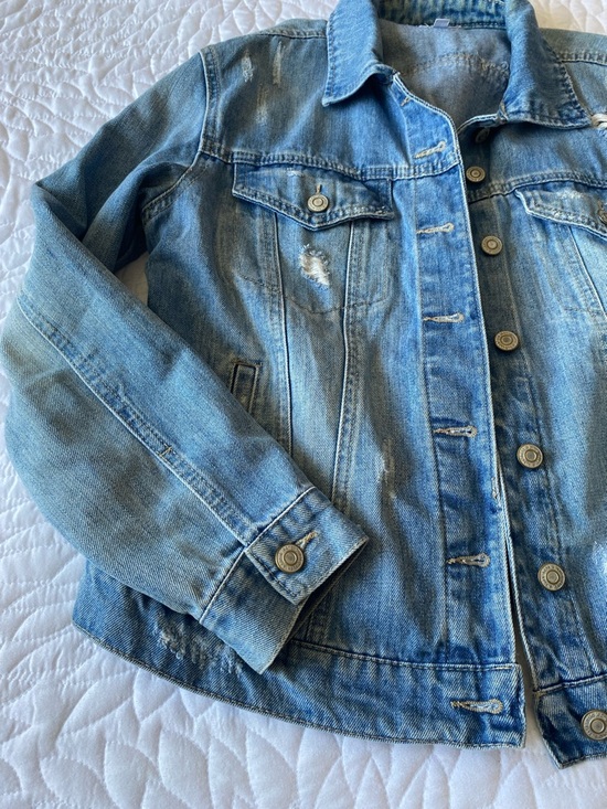 Kensie Light Blue Distressed Denim Jacket - Picture 3 of 7